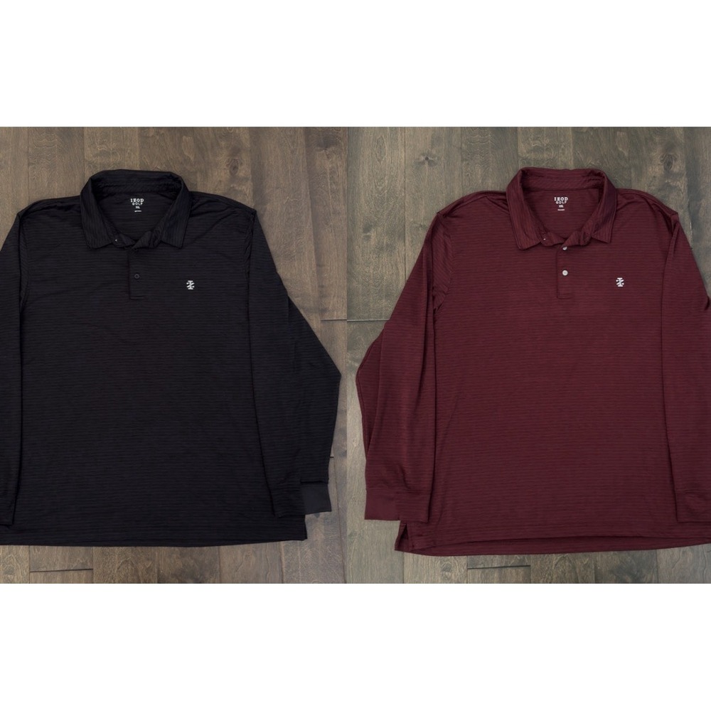 IZOD Golf Lot Of Two Mens 2XL Long Sleeve Polo Shirt Black/Red Performance Logo